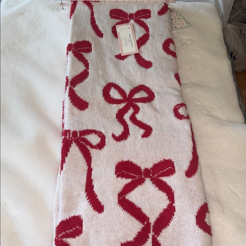 Cupcakes and Cashmere Coquette Red Christmas bow blanket